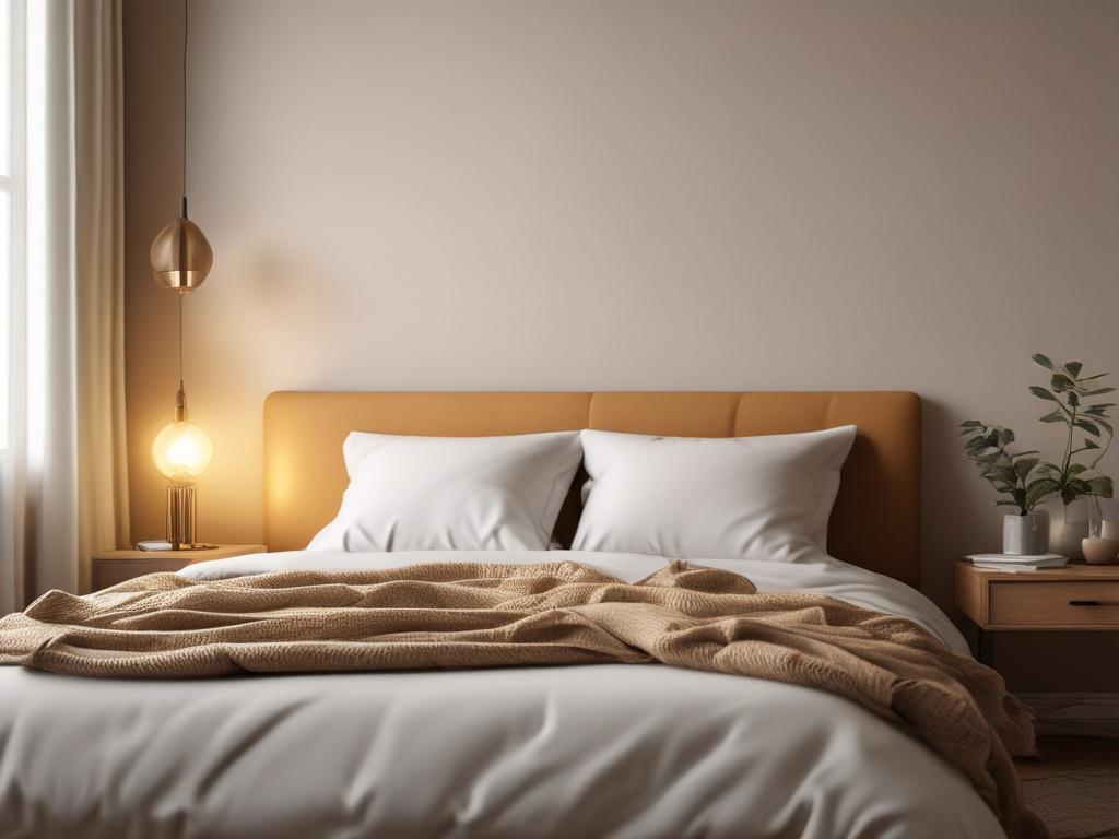 cozy single room with warm colors, single bed, soft lighting, minimalist design, serene atmosphere