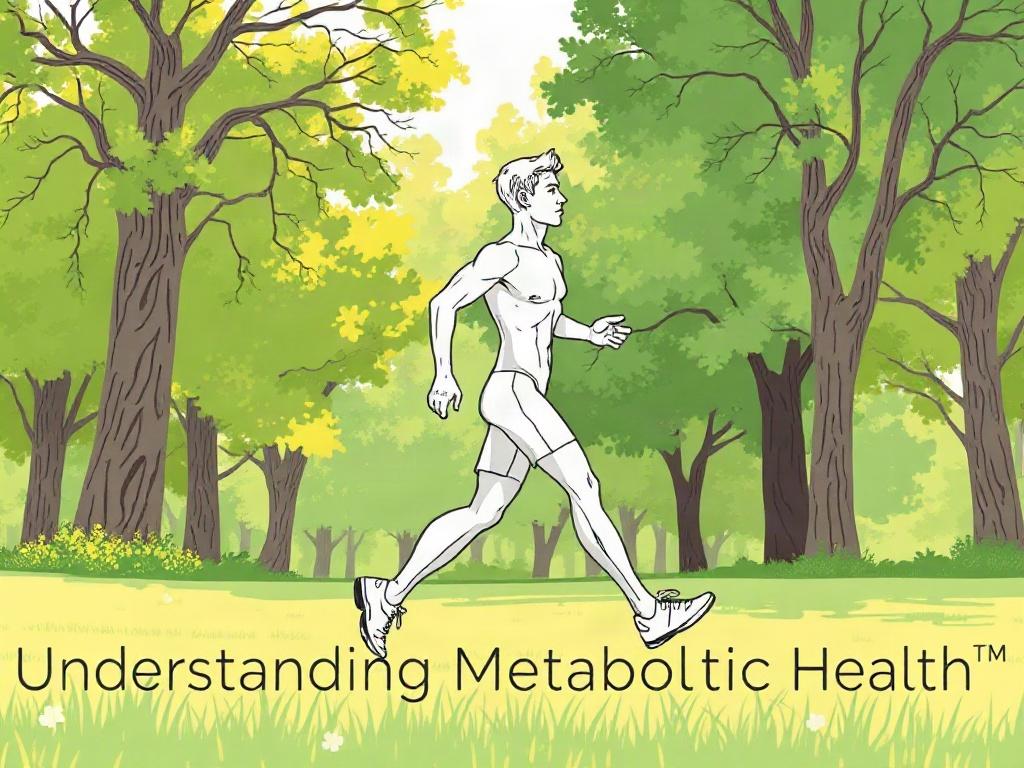 **Prompt for AI Image Generator:**

Create a high-quality illustration that captures the essence of "Understanding Metabolic Health." The composition should be simple and clear, centered around a single subject: a healthy human figure, preferably mid-stride, symbolizing vitality and metabolic activity. 

The subject should exhibit a balanced and fit physique, conveying an active lifestyle and metabolic wellness. It should be depicted in a natural setting, such as a sunlit park or a serene outdoor space, emp