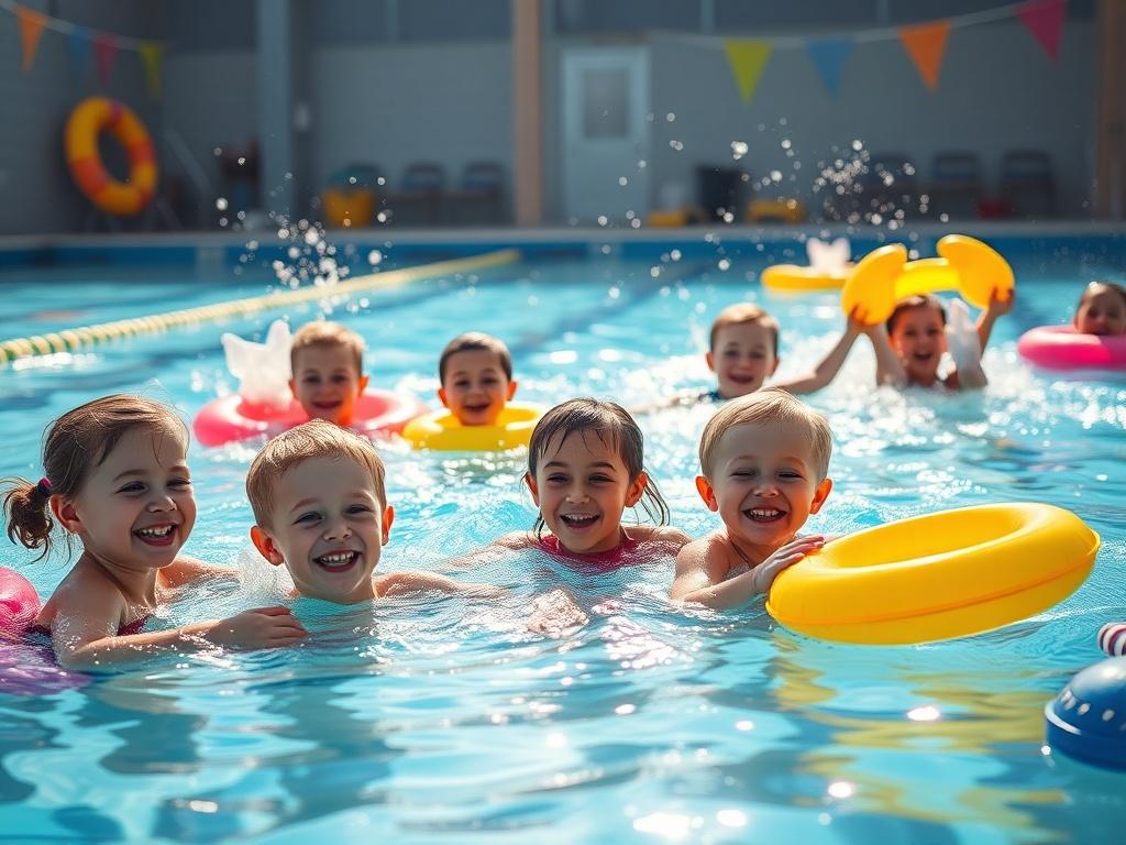 A vibrant scene of children splashing and playing in a