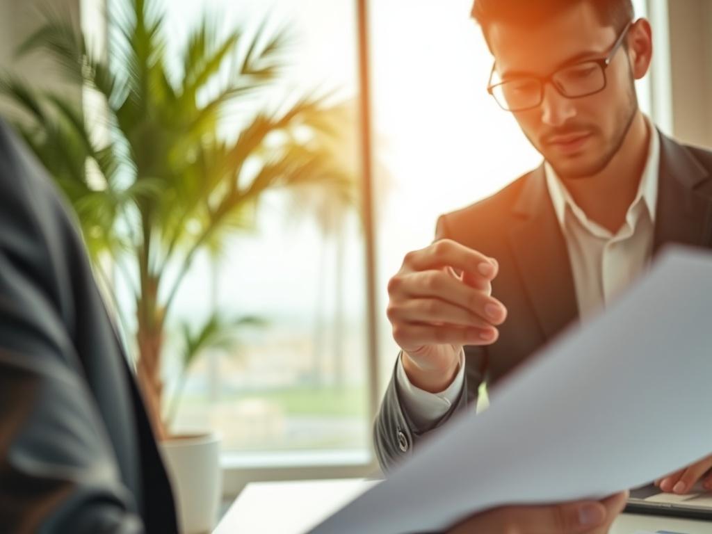 A close up of a professional reviewing documents with a