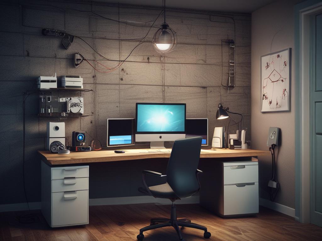 hyper-realistic close-up of modern electrical systems, showcasing new wiring and safety features, bright and inviting workspace