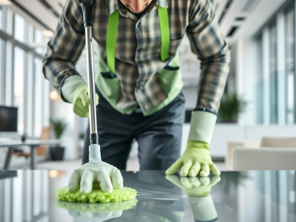 A close up shot of a professional cleaner in action,