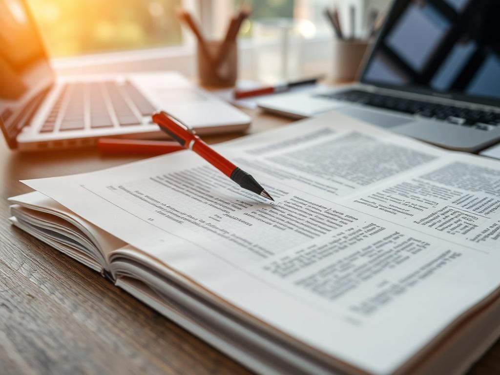 An image of a red pen marking corrections on printed