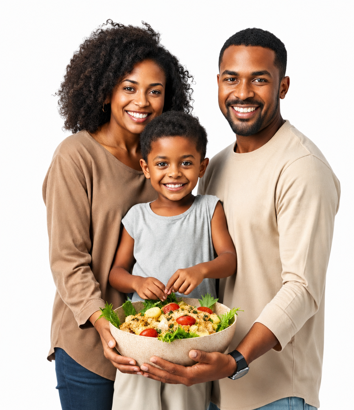 Happy Dominican Latino family sharing a meal together