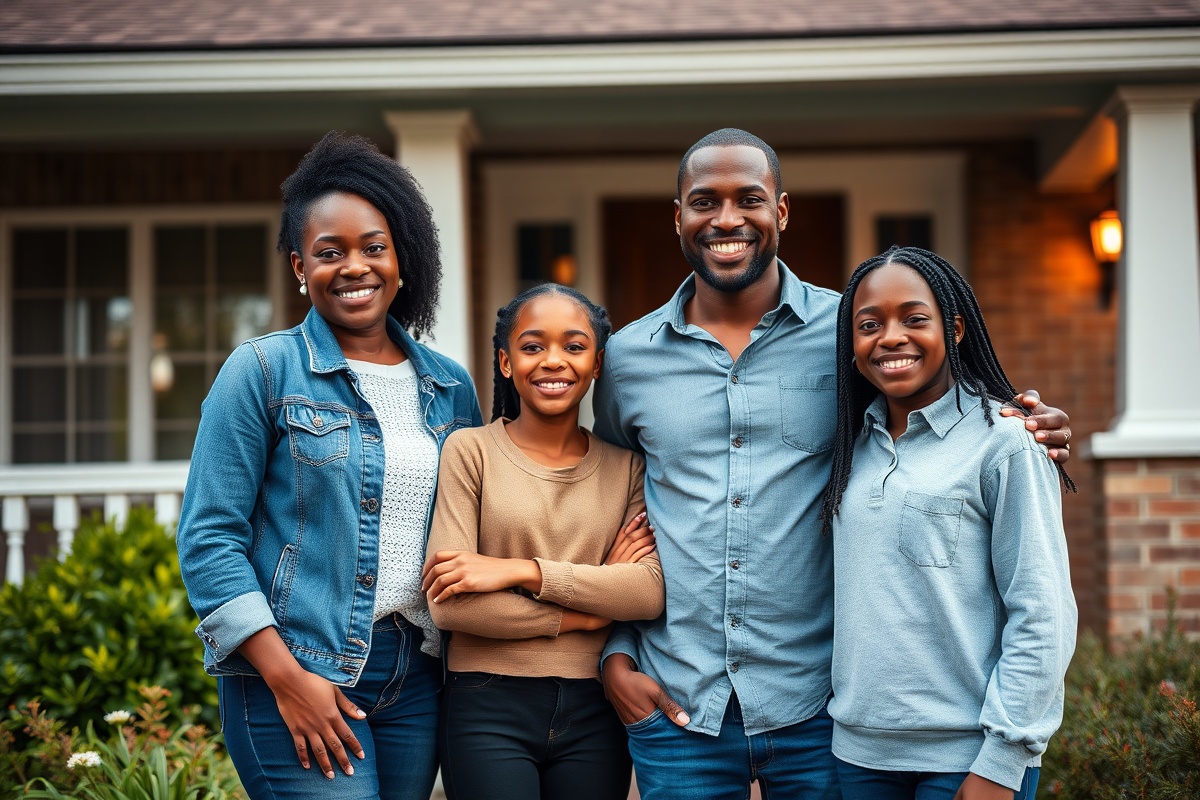 African American family standing together
