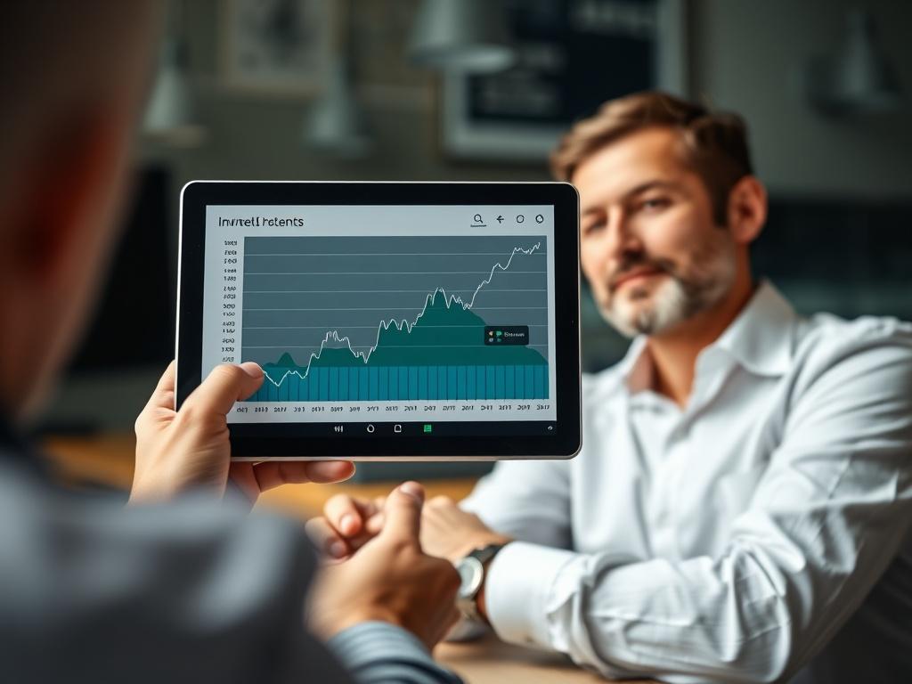 A close up shot of a financial consultant presenting a