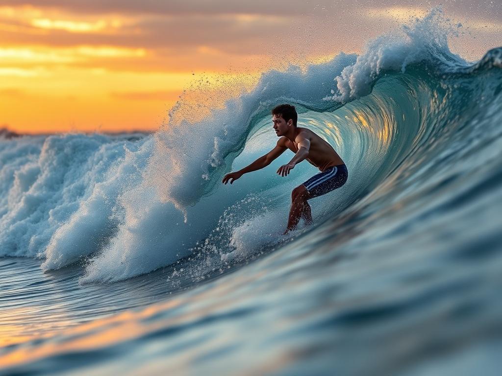 A dynamic shot of an intermediate surfer skillfully navigating a