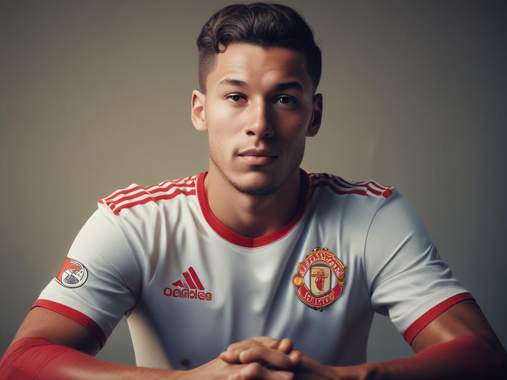 A high resolution image of a Manchester United player sitting