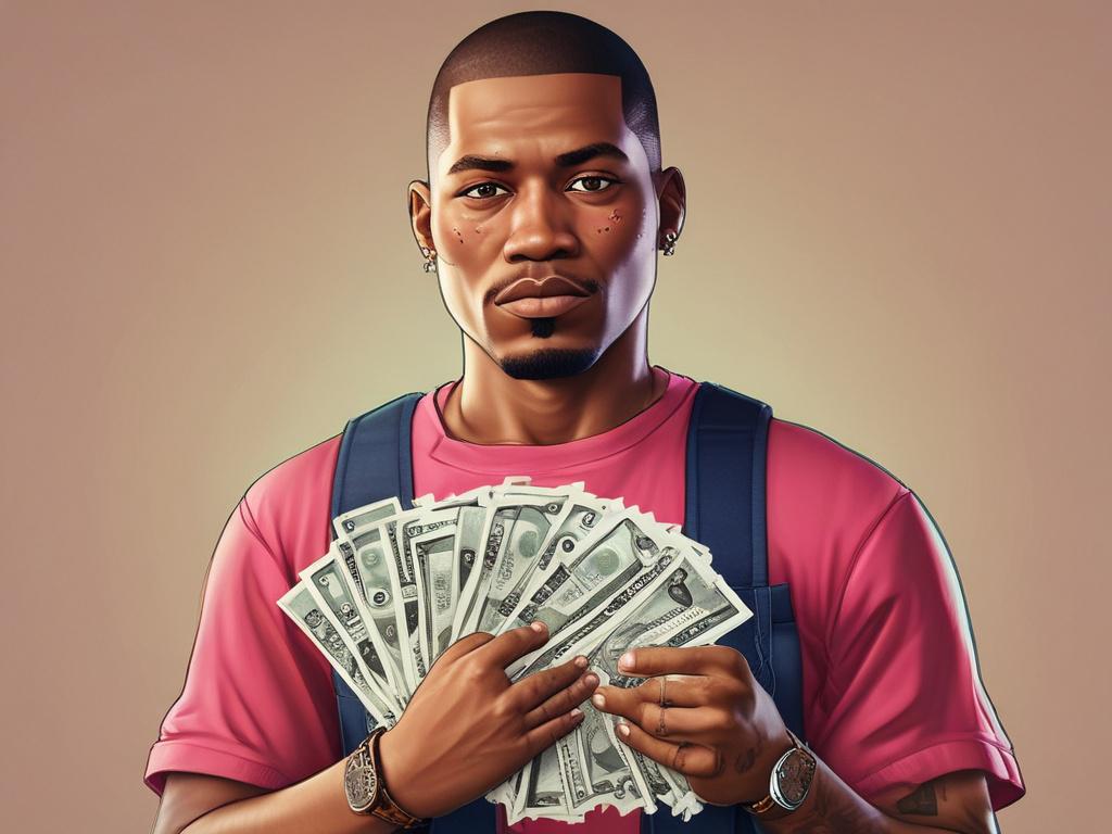 Photorealistic image of a character from GTA San Andreas holding