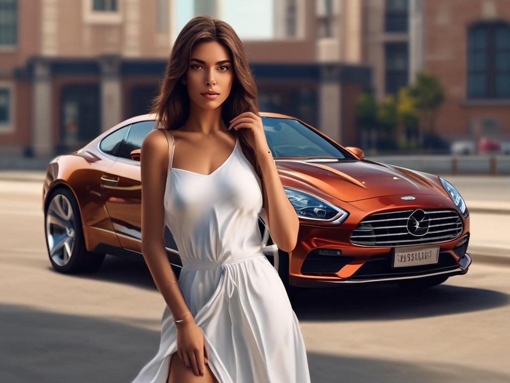 A strikingly beautiful escort in a luxurious setting, exuding confidence