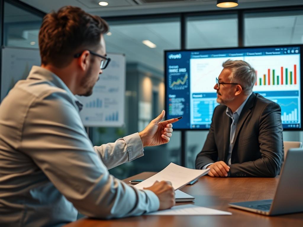 An experienced consultant discussing interconnection strategies with a client in