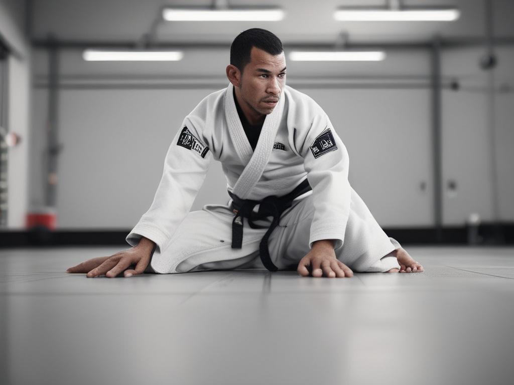 a close-up shot of a Brazilian Jiu-Jitsu practitioner demonstrating a technique, hyper-realistic, shot with a 45mm f/1.2 lens style