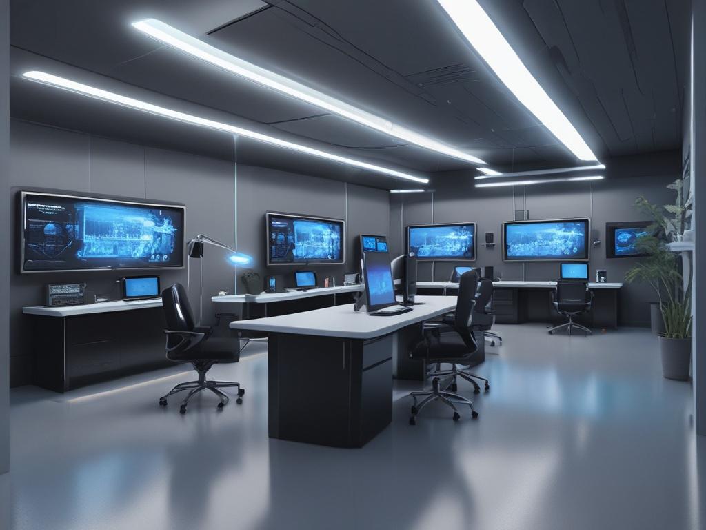A sleek, modern research lab filled with advanced technology
