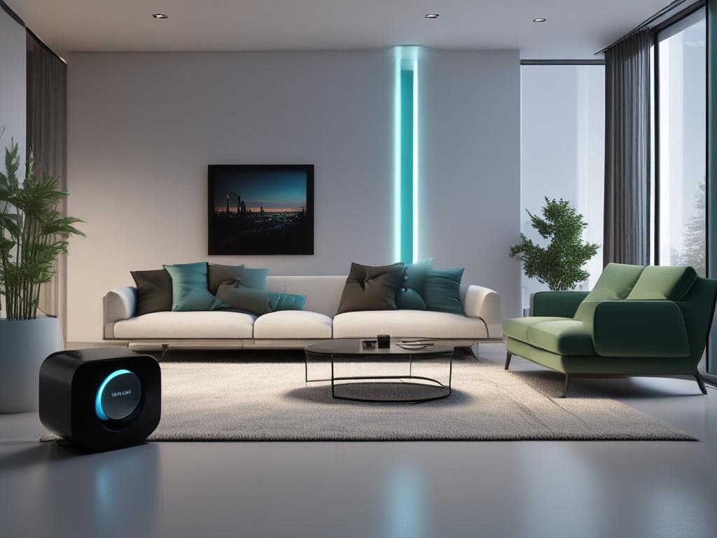 A sleek, modern air purification device placed in a well