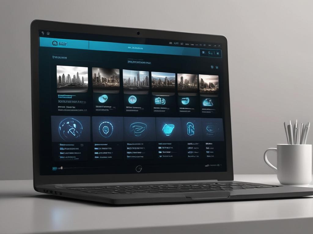 A visually appealing dark mode website interface displayed on a