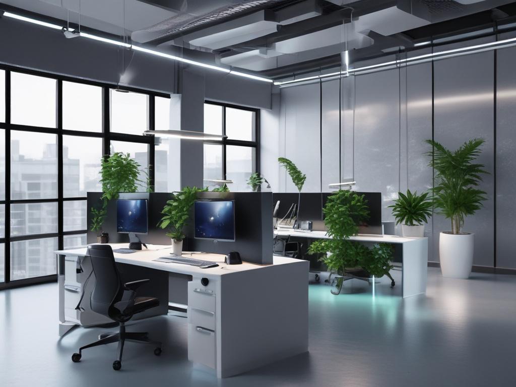 A sleek, modern AI air purification system showcased in a