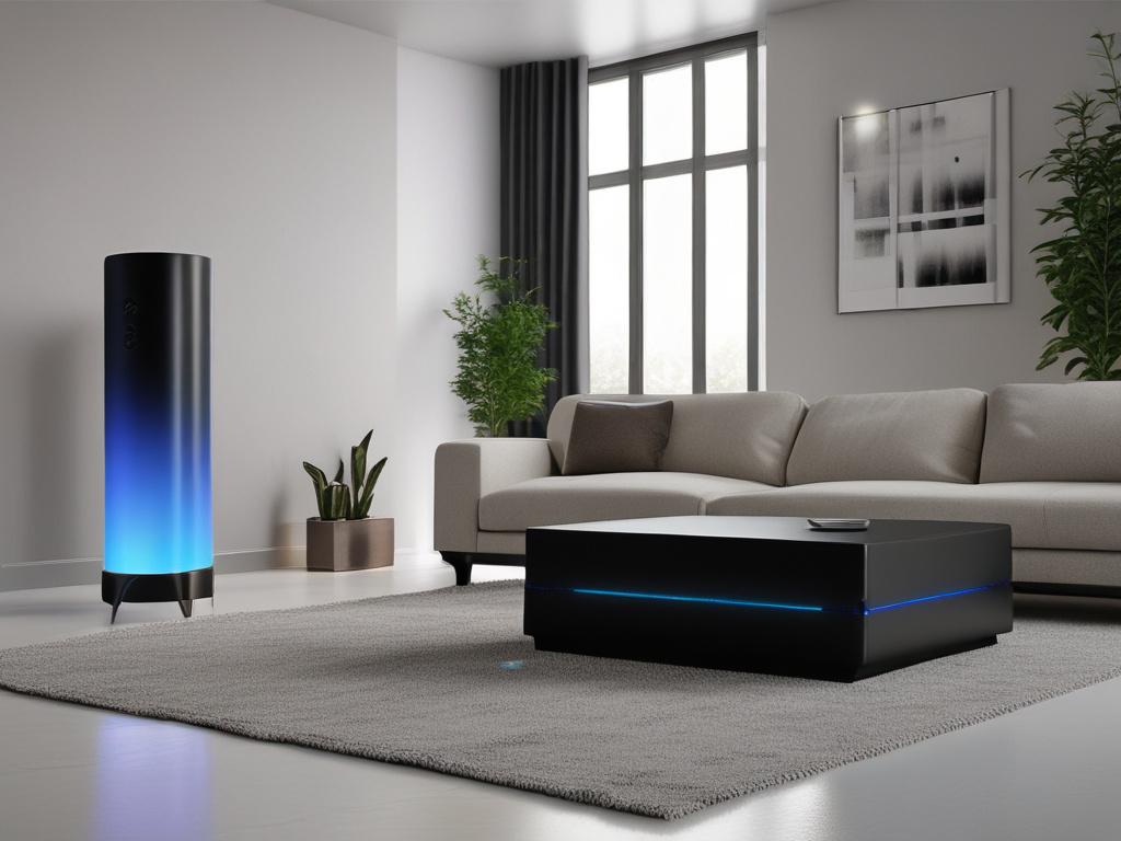 A sleek and modern air purification system displayed in a