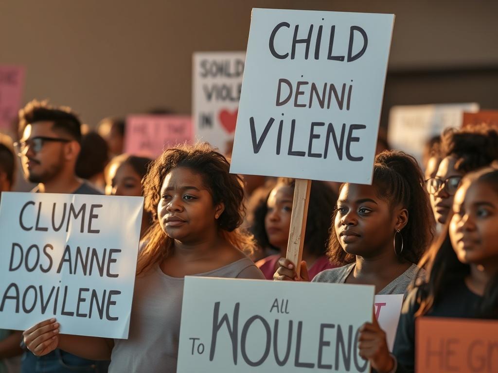 A powerful visual of a community gathering, with individuals holding