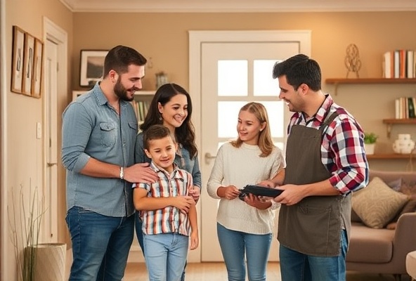 Family and handyman working together on home improvement