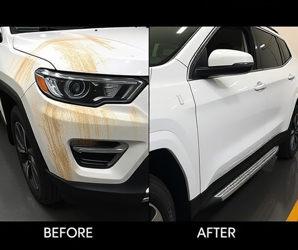 Before and after white SUV detailing