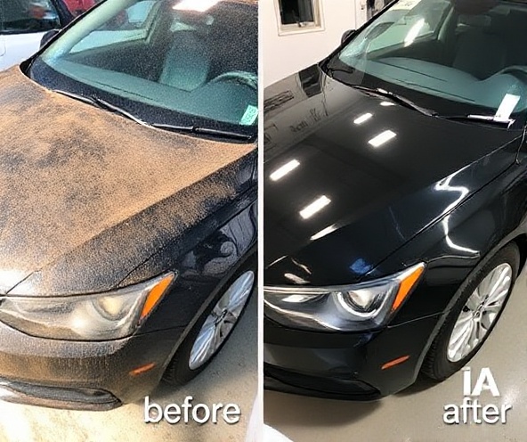 Before and after black sedan detailing