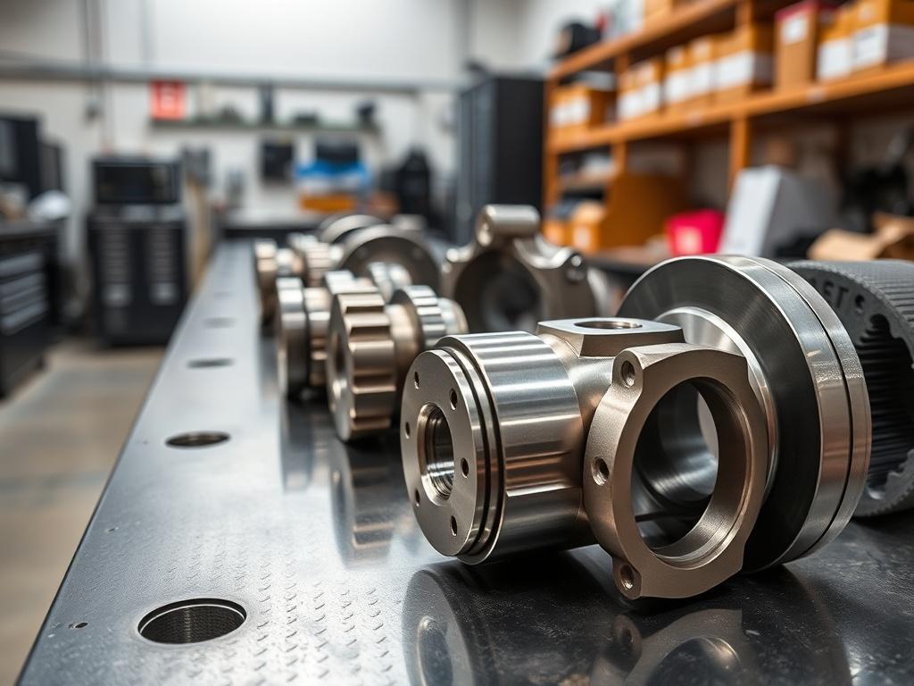 A close up shot of custom machined industrial parts, highlighting