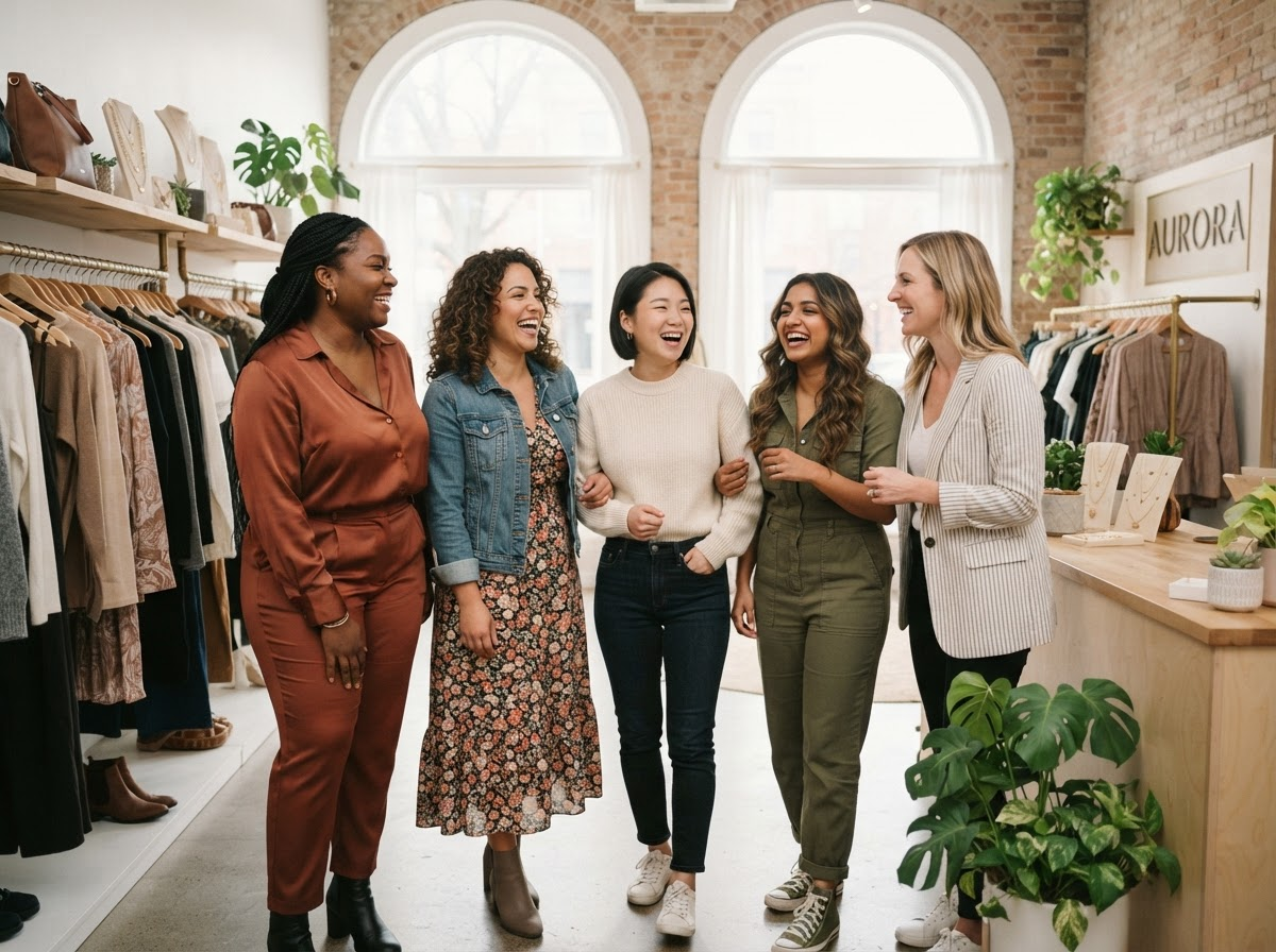 Diverse group of women in Cosmic Outlet clothing
