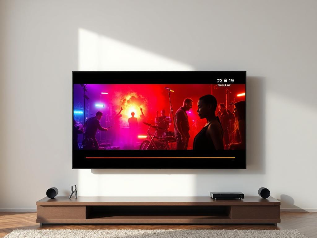 A high-resolution image of a TV screen displaying a vibrant and exciting new series trailer, with dramatic lighting and engaging visual elements that capture the essence of the series.