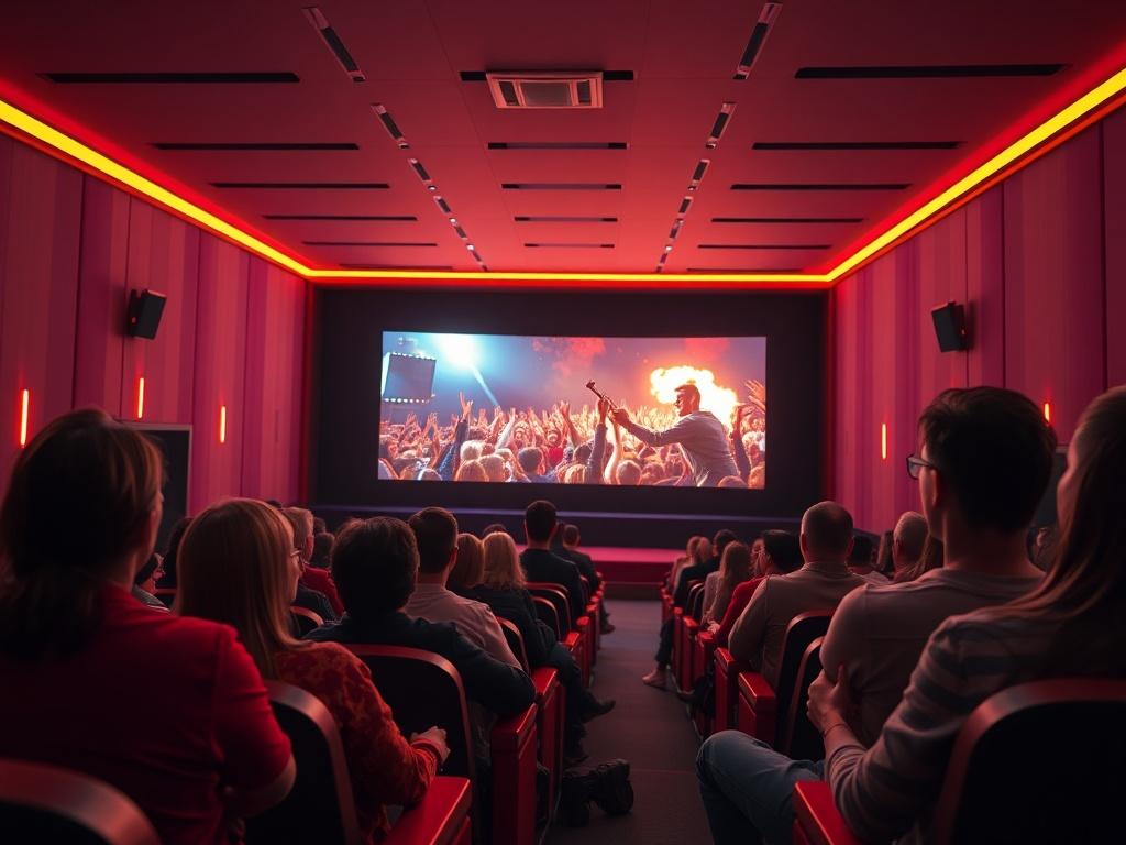 A high resolution image of a modern cinema hall with
