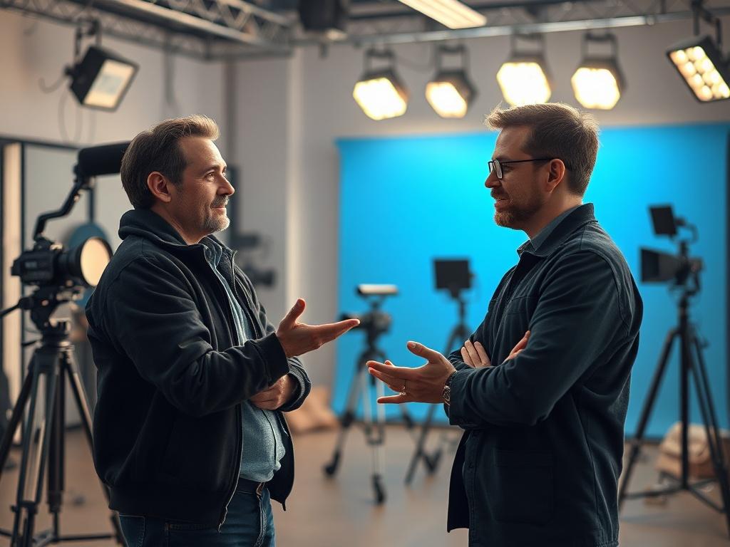 A high resolution image of a film director and an