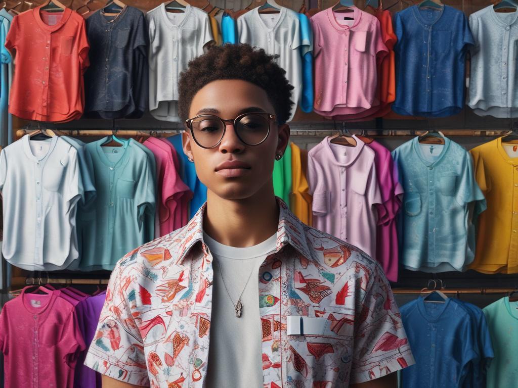 branded apparel, close up shot of stylish clothing items, person