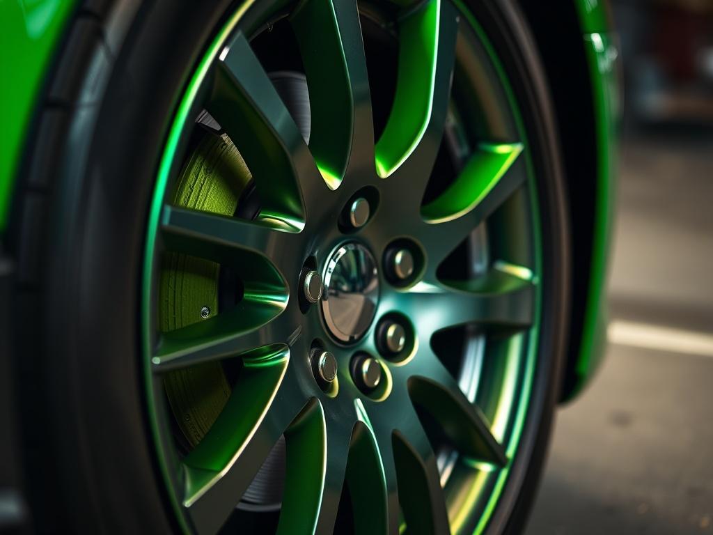 A close up shot of a freshly refurbished car wheel,