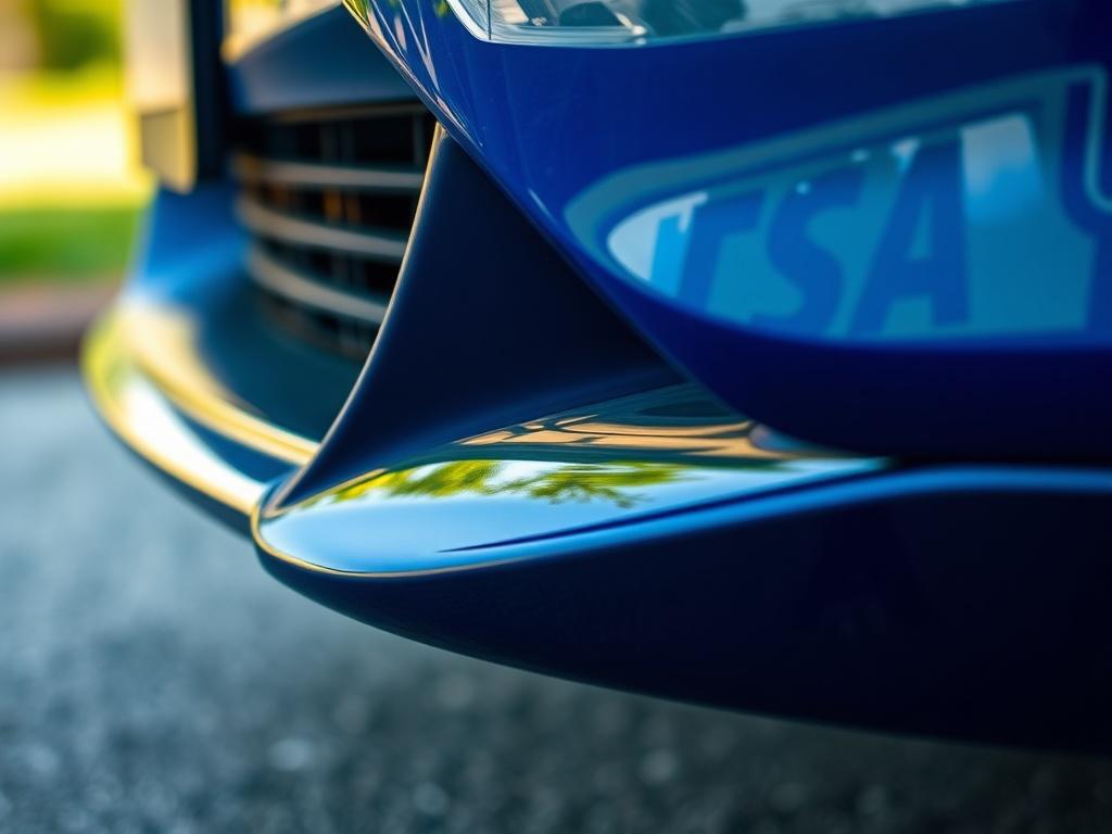 A close up shot of a freshly restored car bumper,