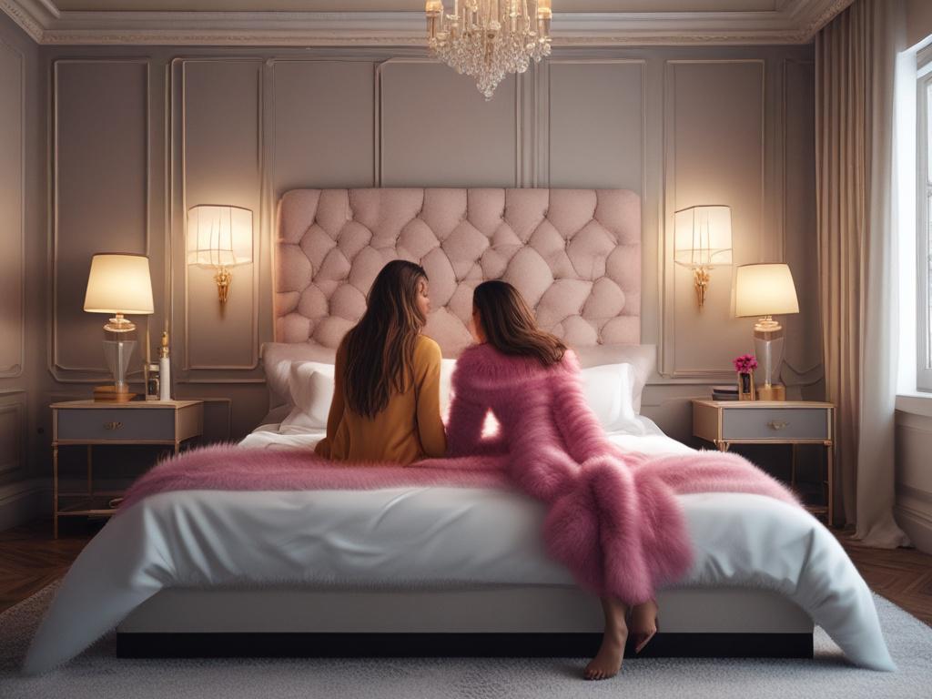 A visually striking image of two beautiful women, playfully interacting