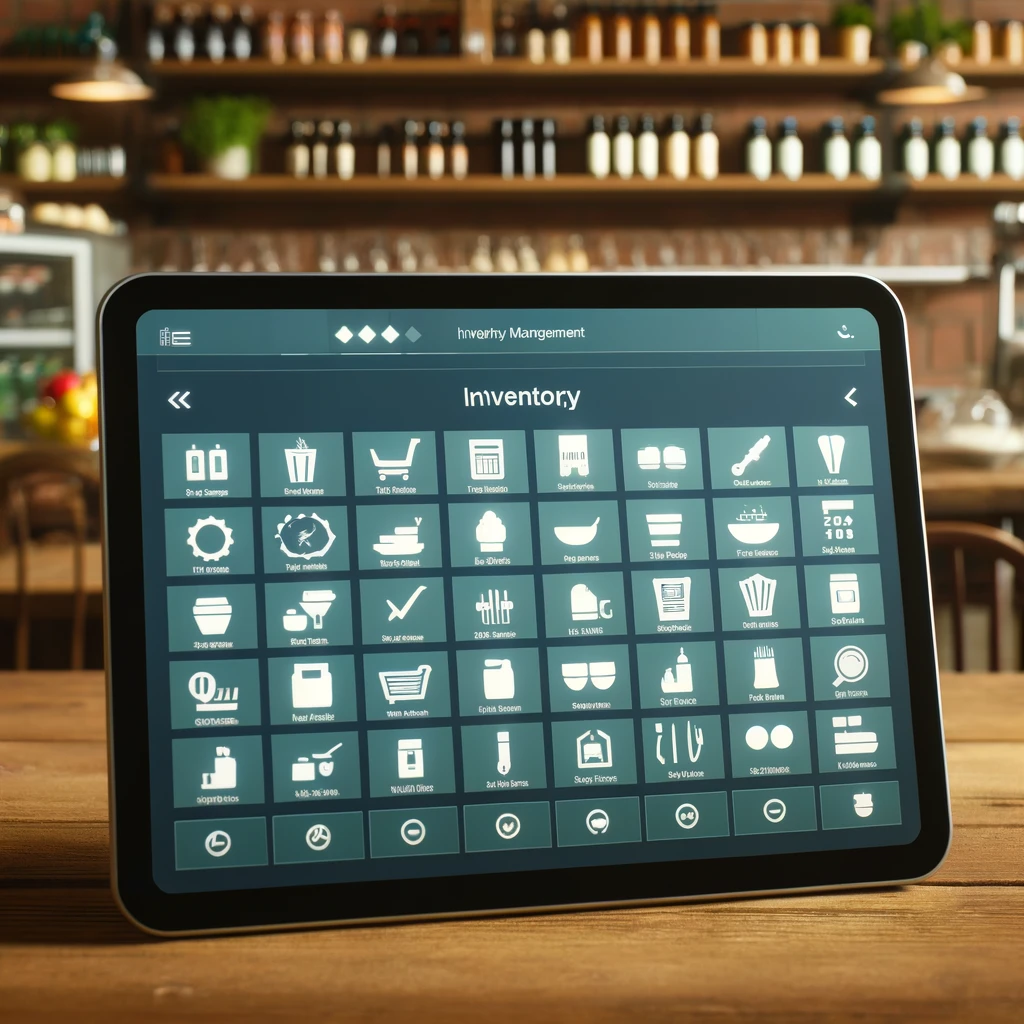 dall·e 2024-04-04 23.25.06 - an engaging and clear image that represents inventory management for a restaurant. it should display a digital interface on a tablet showing a well-or.webp
