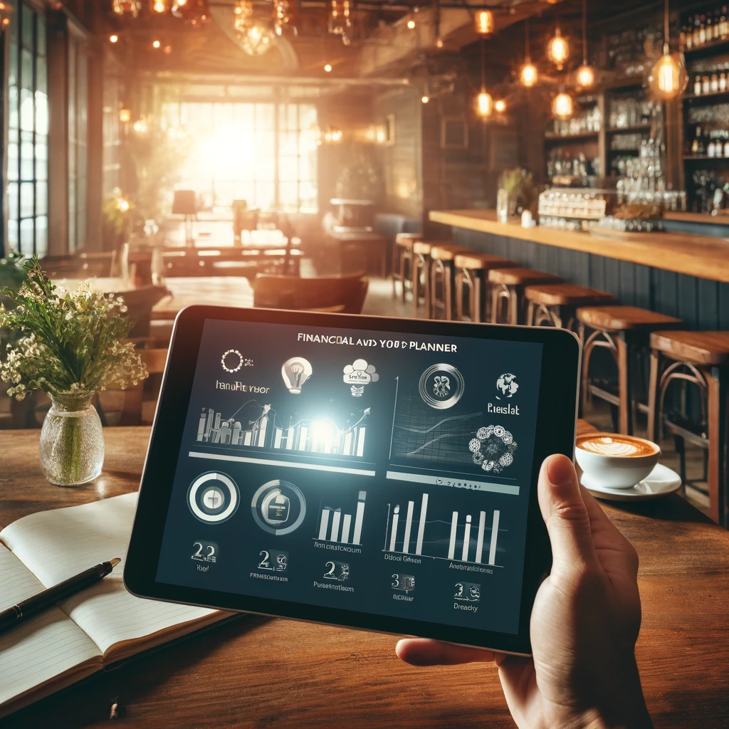 dall·e 2024-04-04 22.48.57 - a professional and inviting image depicting a financial advisor and planner concept for a restaurant management system. it should show a digital table.webp