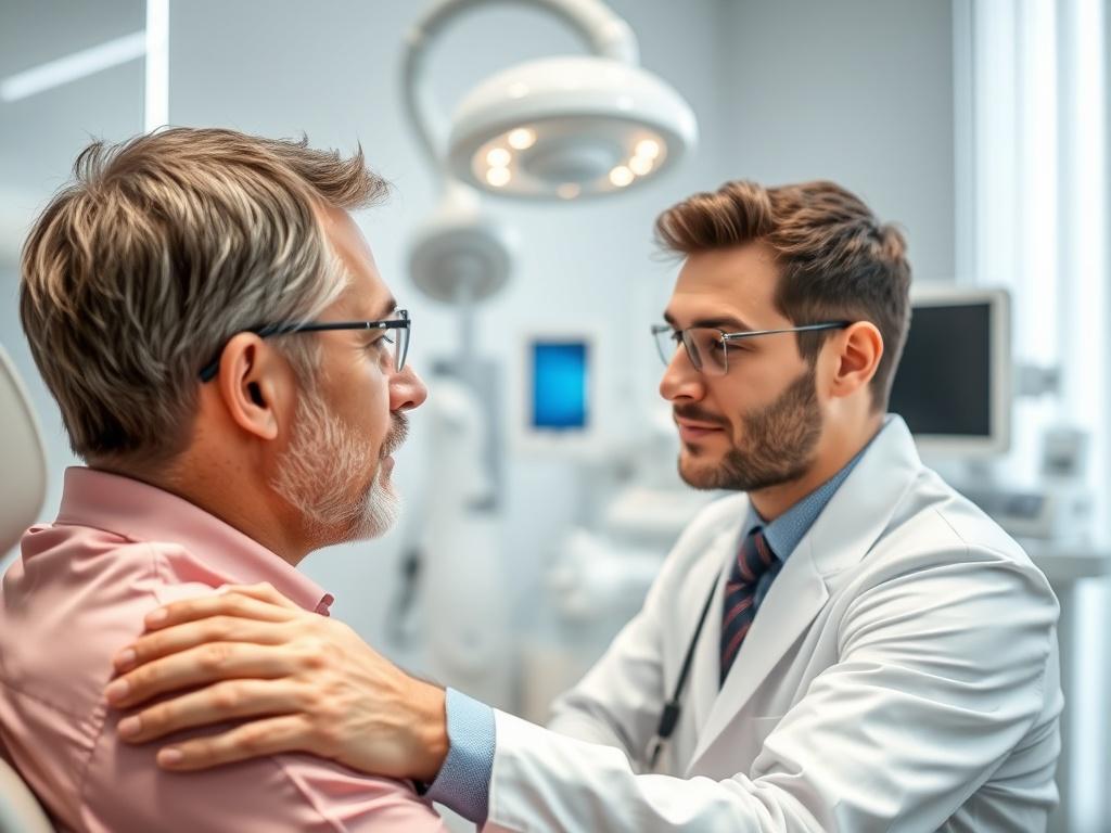A close up shot of a male client discussing hair