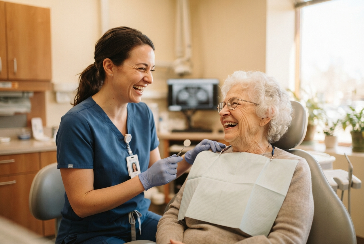 Dental team member with patient