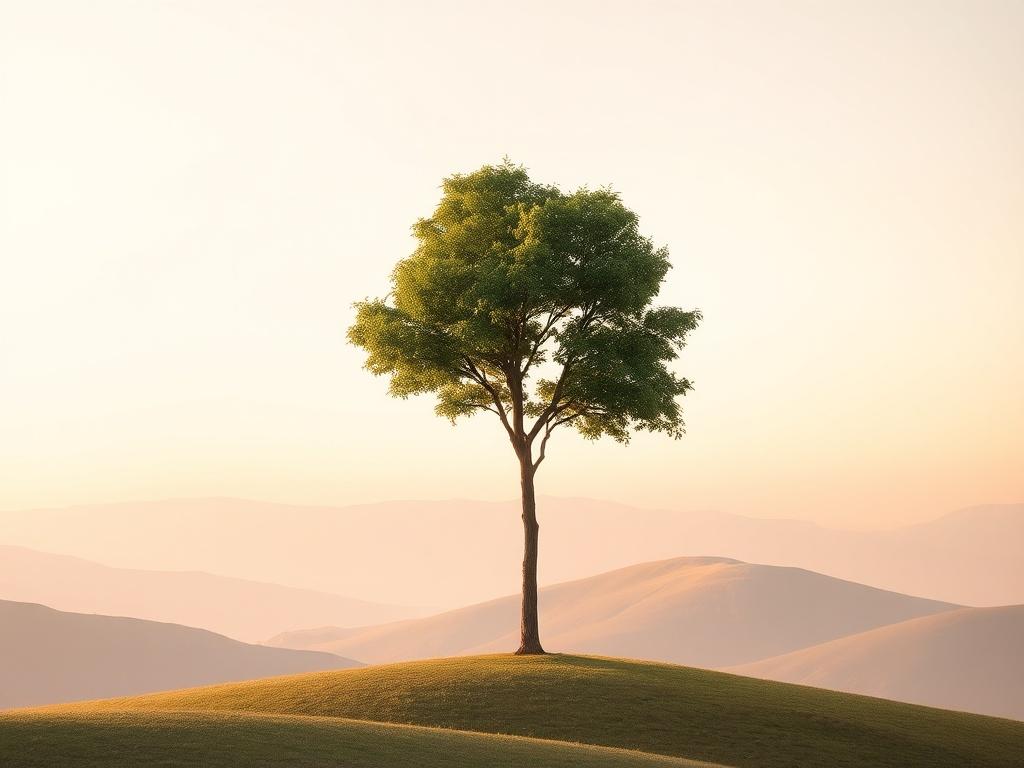 A serene landscape with a gentle gradient sky, depicting a