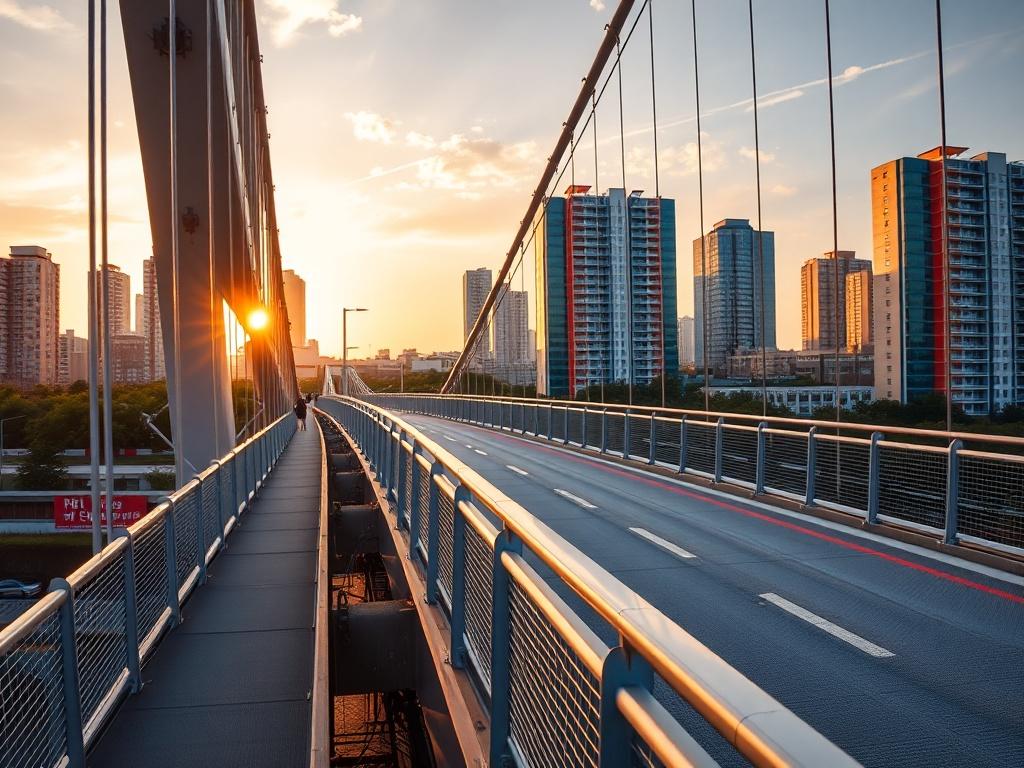 A newly completed bridge with pedestrian walkways and modern safety
