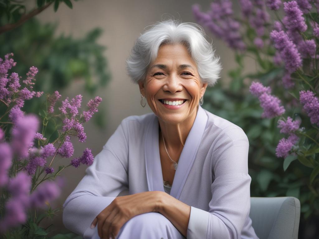 A realistic high resolution of a joyful older woman in