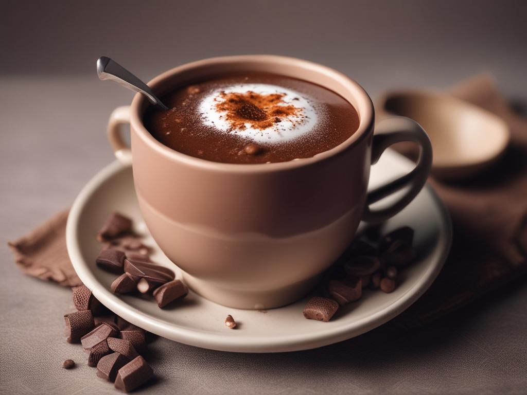 chocolate champorado, vibrant cup, dessert, cozy café