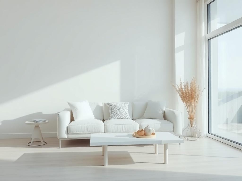 A realistic high resolution of a clean, minimalist living space