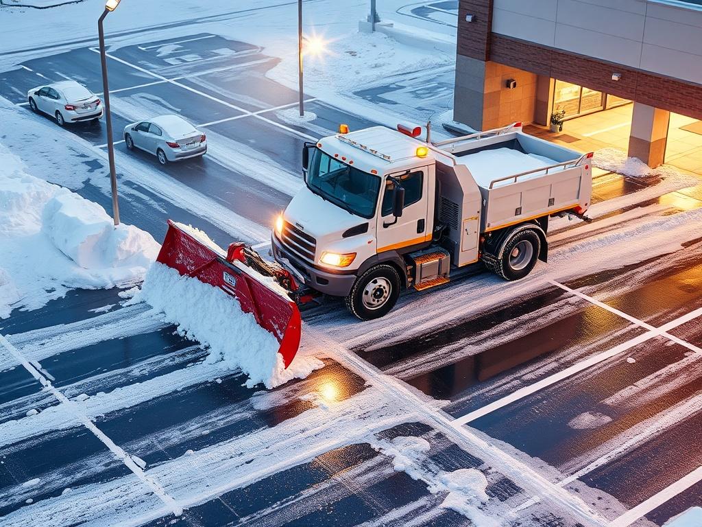 A high resolution of a snow covered commercial parking lot