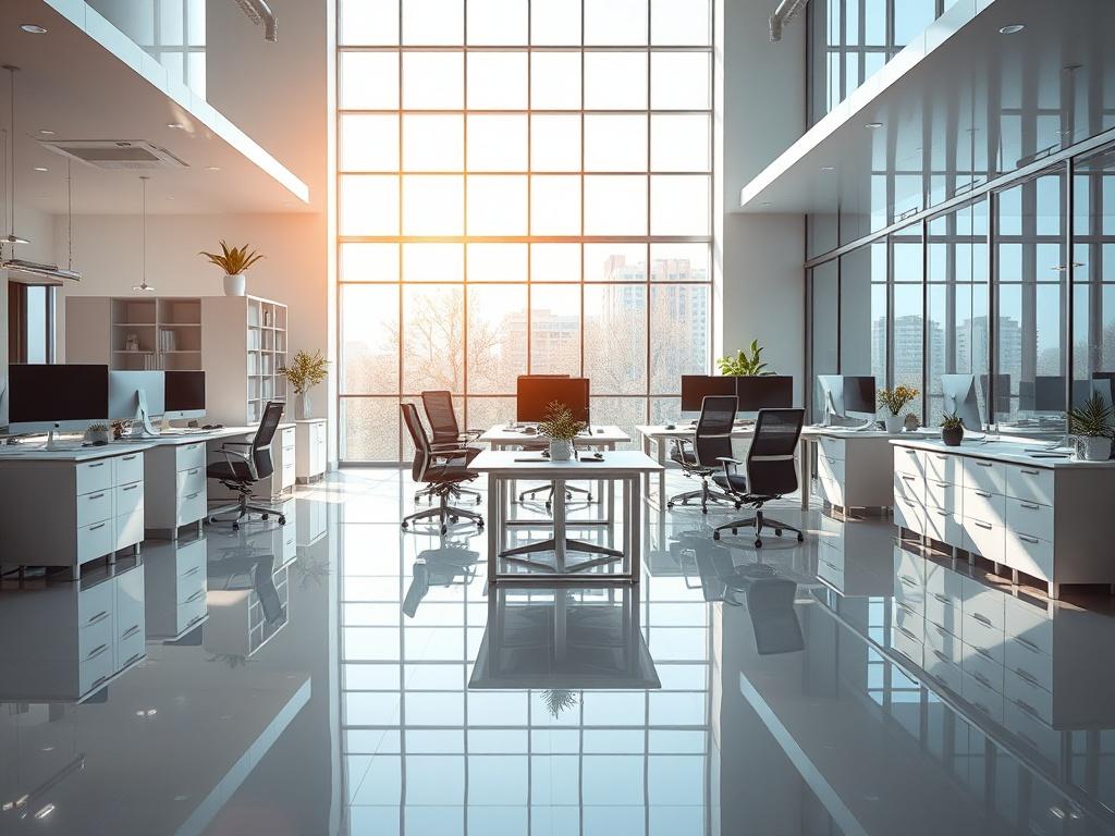 A high resolution of a sparkling clean office space with
