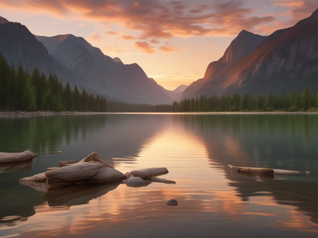 A breathtaking view of a serene lake surrounded by lush