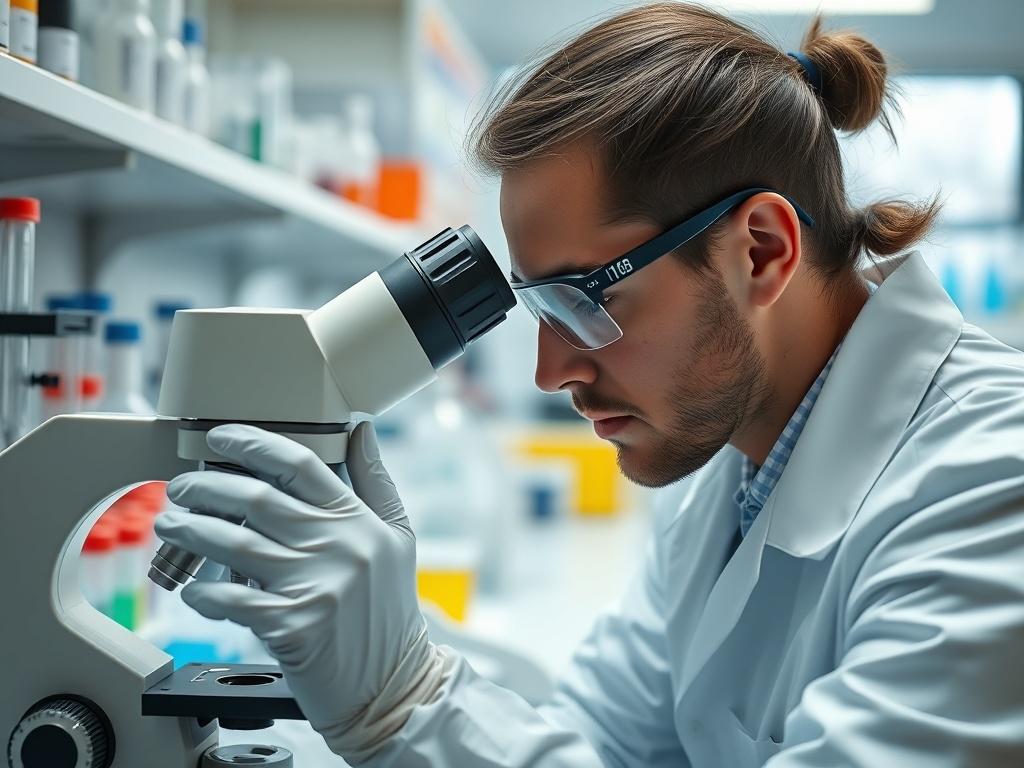 A close up shot of a laboratory technician analyzing samples