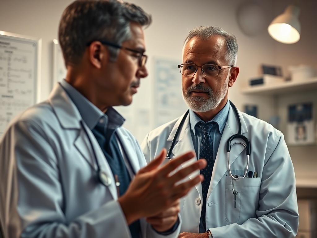 A close up shot of a doctor discussing health concerns