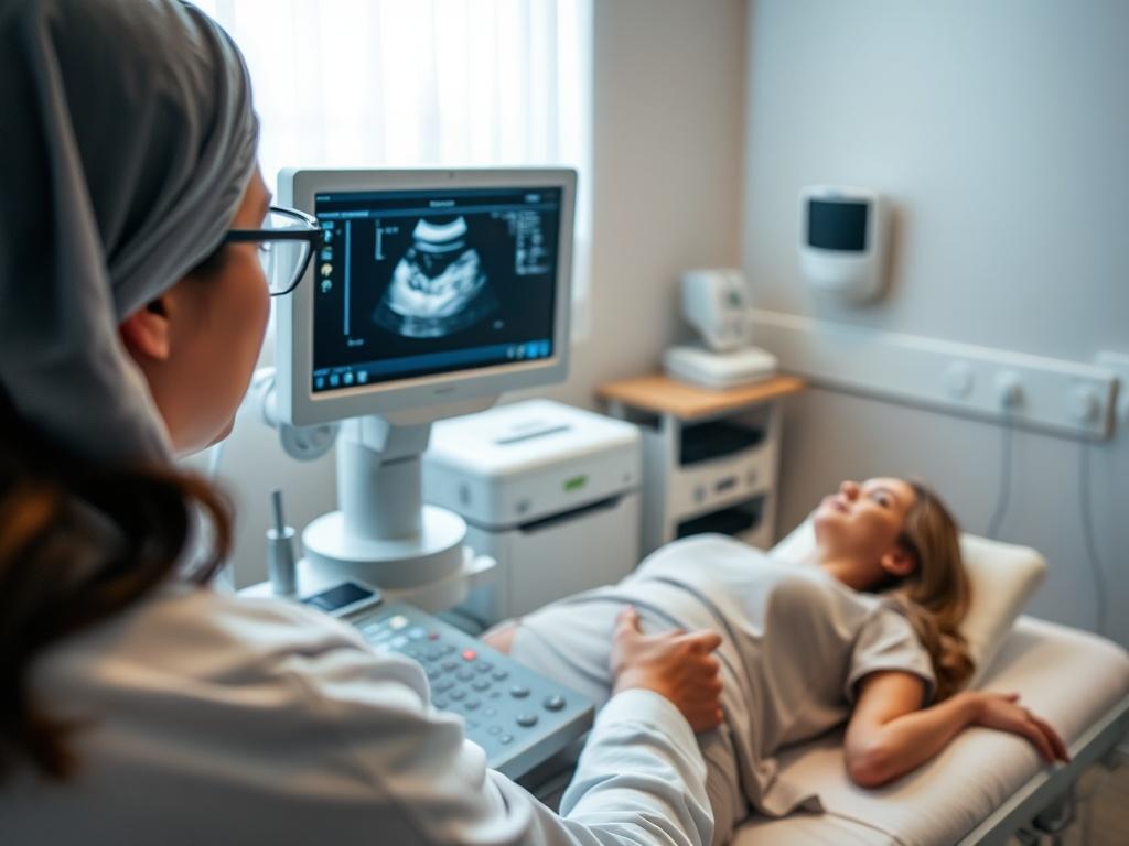 A close up shot of a technician operating an ultrasound