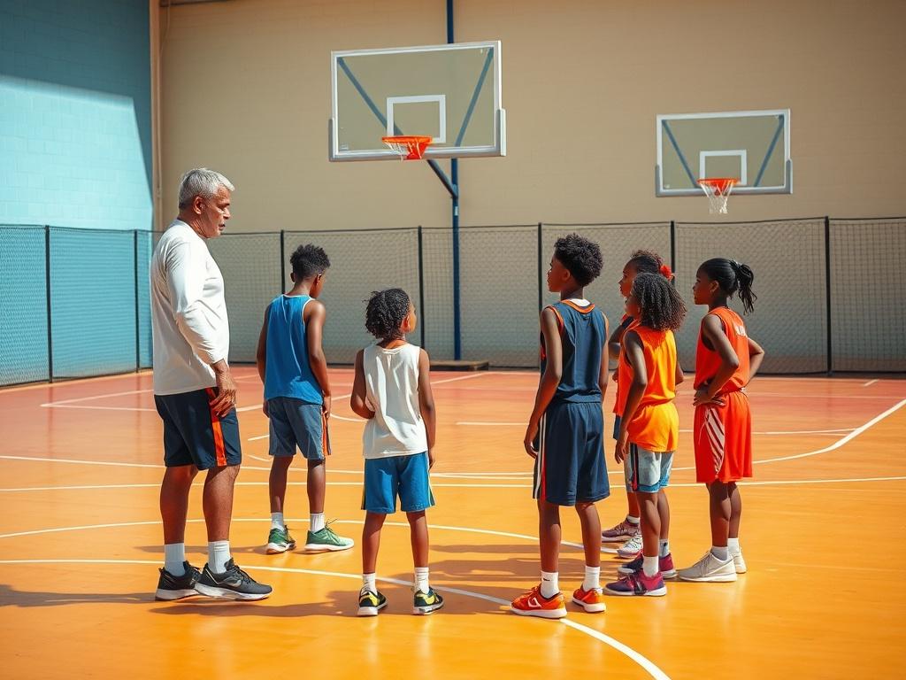 A mentorship session taking place on a restored basketball court,